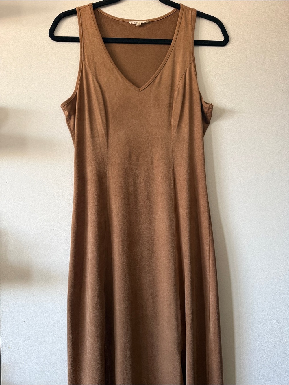 Tea n Rose|Sleeveless Faux Suede V-Neck Camel Brown Festival long Dress|Medium